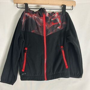NWT Nike Boys 3T Therma Dri-Fit Fleece Hooded Zip Athletic Jacket Black Red